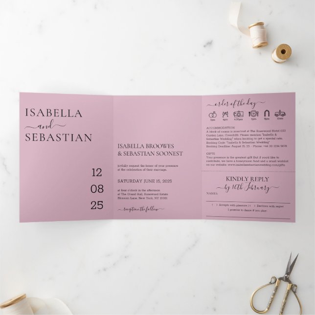 Blush Pink Wedding set kindly reply Tri-Fold Invitation (Inside)