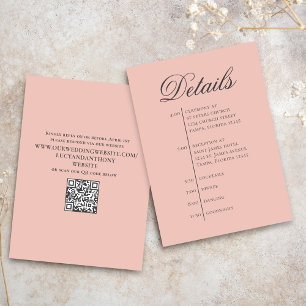 Blush Pink Wedding Timeline Details Simple RSVP Enclosure Card