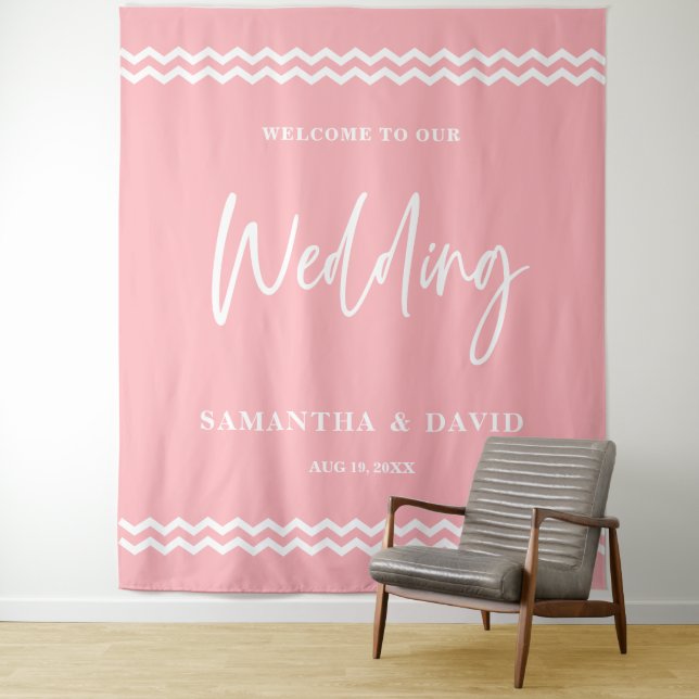 Blush Pink Wedding Welcome Sign Backdrop (In Situ)