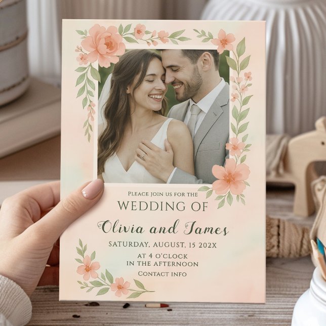 Blush Pink Wedding with Floral Frame & Photo Invitation (Creator Uploaded)