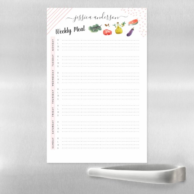 Blush Pink | Weekly Meal Planner Personalized Magnetic Dry Erase Sheet (In Situ)