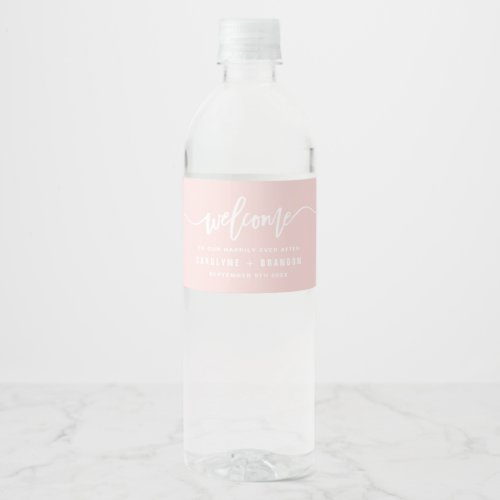 Blush Pink Welcome Lettering Custom Wedding Water Bottle Label