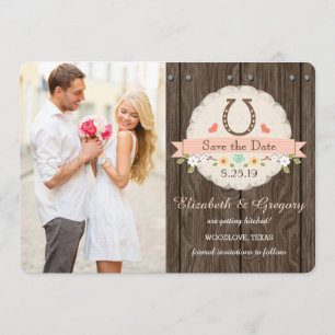 BLUSH PINK Western Horseshoe Save the Date Card