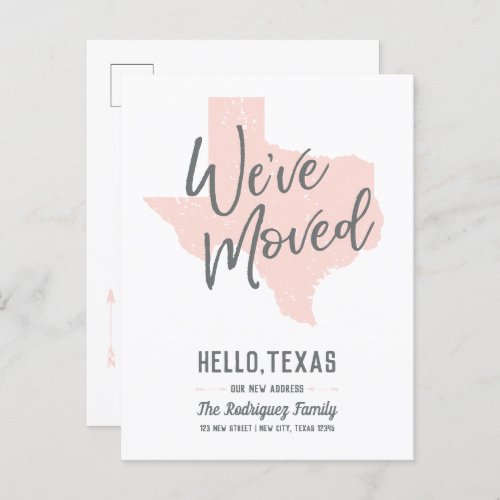 Blush Pink Weve Moved _ Texas Announcement Postcard