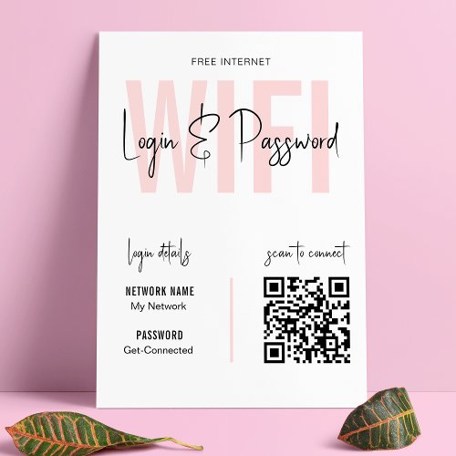 Blush Pink Whats the WIFI Password QR Code Logo Poster