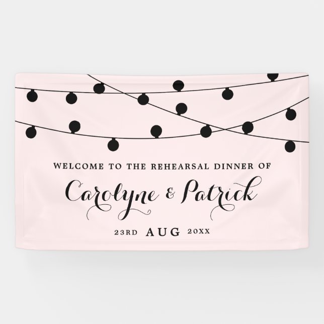 Blush Pink Whimsical Fairy Lights Rehearsal Dinner Banner (Horizontal)