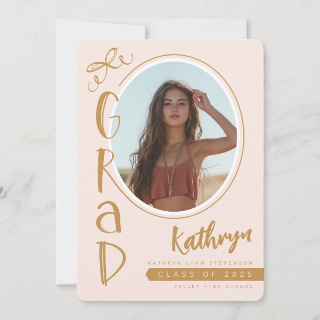 Blush Pink Whimsical Photo Graduation Announcement (Front)