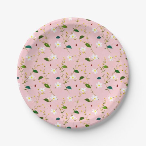 Blush Pink Whimsical Spring Flowers Blossom Paper Plates