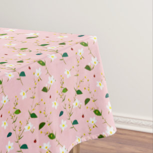 Blush Pink Whimsical Spring Flowers Blossom Tablecloth