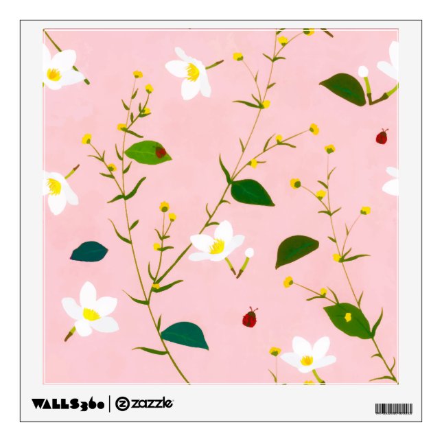 Blush Pink Whimsical Spring Flowers Blossom Wall Decal (Front)