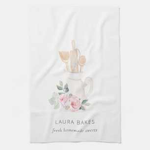 Blush Pink Whisk Spatula Floral Baking Utensils  Kitchen Towel