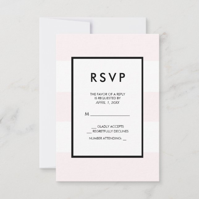 Blush Pink White 3 Stripes RSVP Card (Front)
