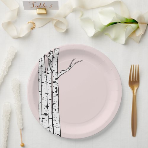 Blush Pink White Birch Trees Paper Plates