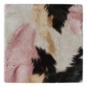 Blush Pink White Black Cowhide Animal Trivet