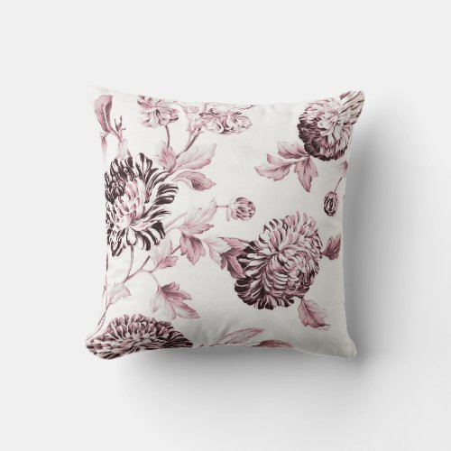 Blush Pink  White Botanical Floral Toile No2 Throw Pillow