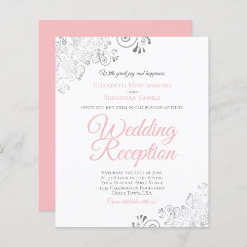Blush Pink  White BUDGET Wedding Reception Invite