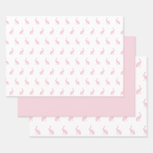 Blush Pink  White Bunnies with Mini Dots Pattern Wrapping Paper Sheets