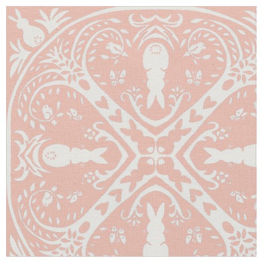 Blush Pink & White Bunny Rabbit Medallion Pattern Fabric