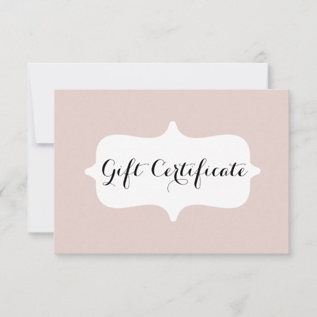 Blush Pink White Business Gift Certificate Card (Front)
