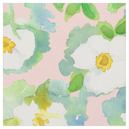 Blush Pink White Cherokee Rose Fabric