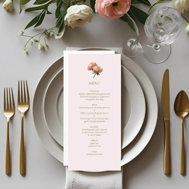 Blush Pink & White | Chic Floral Rose Wedding  Menu (Creator Uploaded)