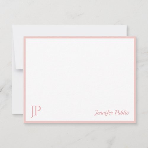 Blush Pink White Chic Handwritten Script Monogram Note Card