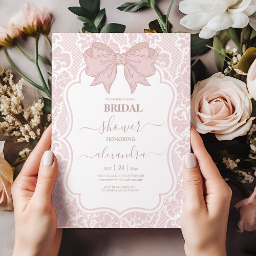 Blush Pink White Chinoiserie Floral Bridal Shower Invitation