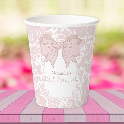 Blush Pink White Chinoiserie Floral Bridal Shower Paper Cups