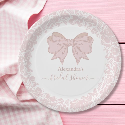 Blush Pink White Chinoiserie Floral Bridal Shower Paper Plates