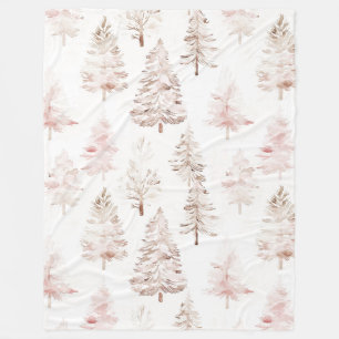 Blush pink white Christmas trees Fleece Blanket