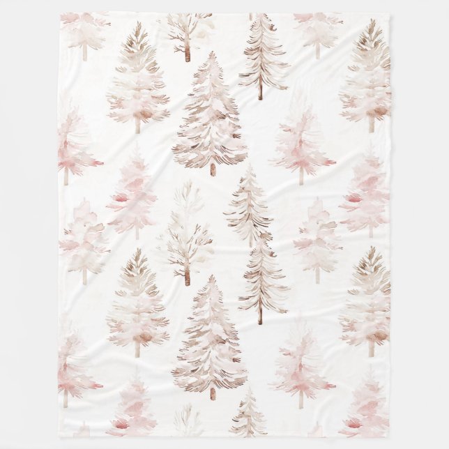Blush pink white Christmas trees Fleece Blanket (Front)