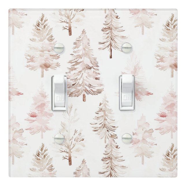 Blush pink white Christmas trees Light Switch Cover (In Situ)
