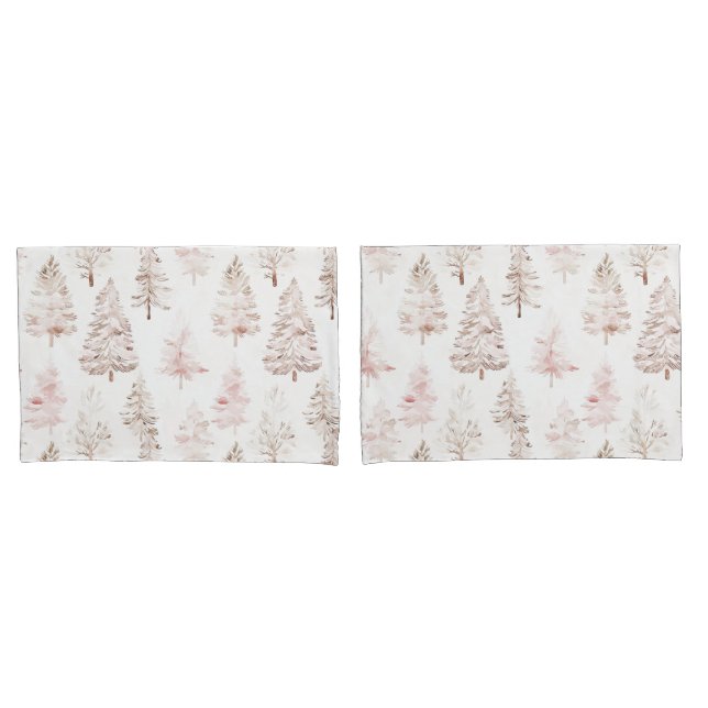 Blush pink white Christmas trees Pillow Case (Front-Set)