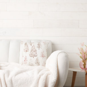 Blush pink white Christmas trees Throw Pillow