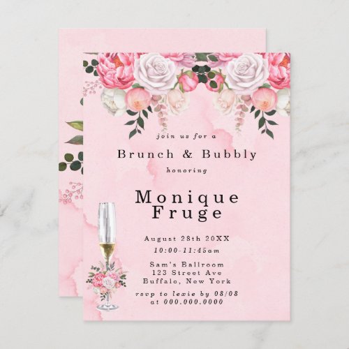 Blush Pink White Colored Peonies Brunch  Bubbly Invitation