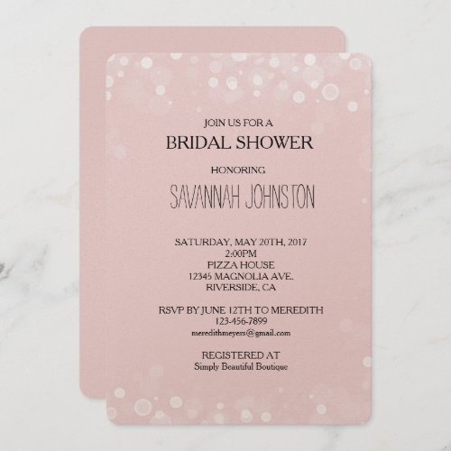 Blush Pink White Confetti Bokeh bridal shower Invitation