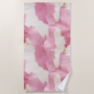 Blush Pink White Cowhide Animal Beach Towel