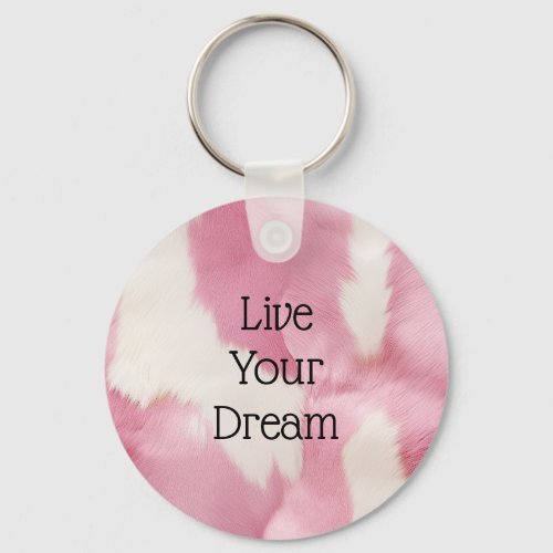 Blush Pink White Cowhide Animal Keychain