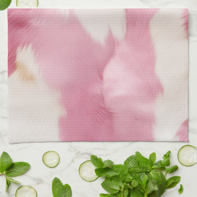 Blush Pink White Cowhide Animal Kitchen Towel (Folded)