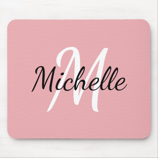 Blush Pink & White Custom Monogram Add Your Name Mouse Pad