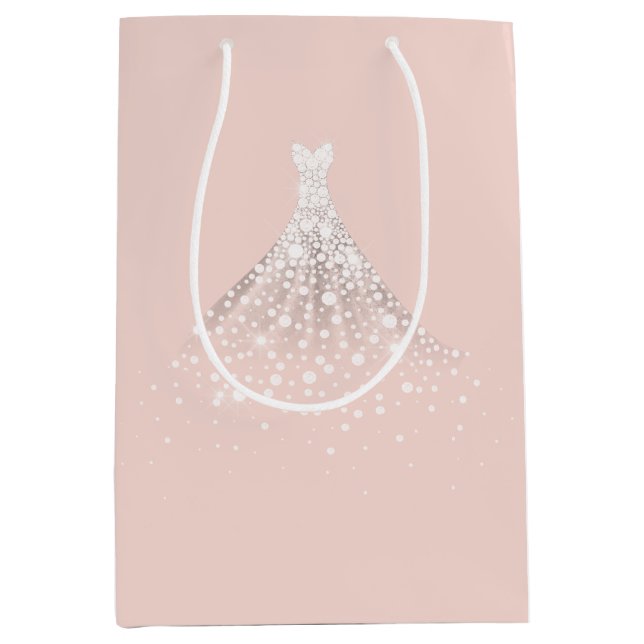 Blush Pink White Diamonds Wedding Dress Medium Gift Bag (Front)