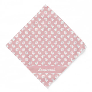 Blush Pink & White Dog Paw Pattern And Custom Name Bandana