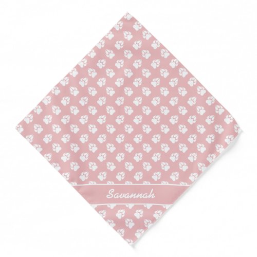 Blush Pink  White Dog Paw Pattern And Custom Name Bandana