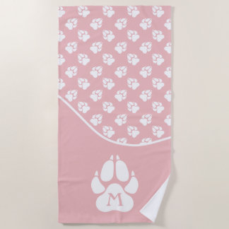 Blush Pink & White Dog Paws & Custom Monogram Beach Towel