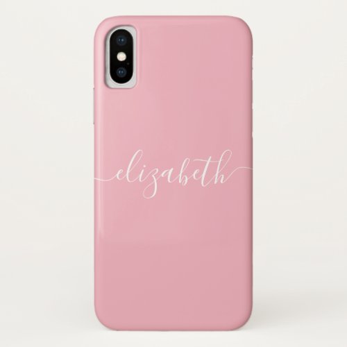 Blush Pink White Elegant Calligraphy Girly Script iPhone X Case