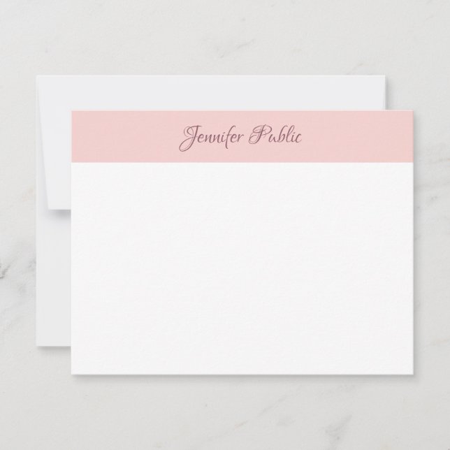 Blush Pink White Elegant Handwriting Script Name Note Card (Front)