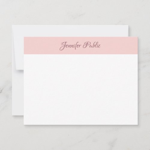 Blush Pink White Elegant Handwriting Script Name Note Card