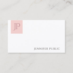 Blush Pink White Elegant Modern Monogram Simple Business Card