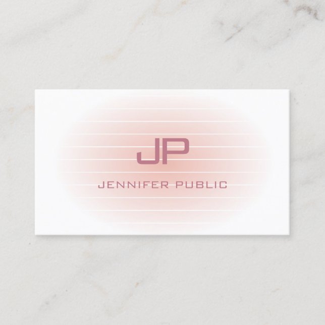 Blush Pink White Elegant Modern Monogram Trendy Business Card (Front)