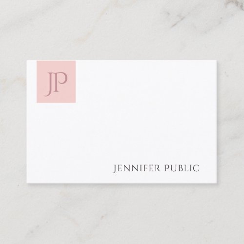 Blush Pink White Elegant Modern Simple Monogram Business Card